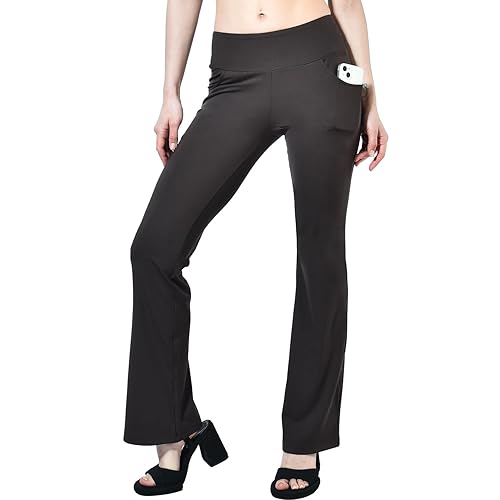 CADITEX Flared Leggings with 4 Pockets, High Waisted Black Yoga Pants for Women UK, Comfy Soft Bootcut Leggings Yoga Pants, Flared Trousers for Workout Casual