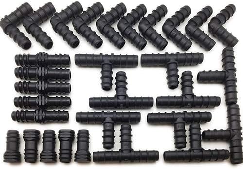 Grow Insane - 13mm (1/2) Pipe/Hose Irrigation Connector Pack - 30 Piece - Tee - Elbow - Joiner - End Plug - Triple Barbed Kit