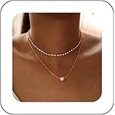 Andelaisi Boho Layered Pearl Choker Necklace Rhinestone Chain Necklace Vintage Pearl Pendant Necklace Chain Gold Crystal Collar Necklaces Jewelry for Women