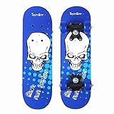 My First Toy Skateboards for 3-5 Year Old Kids - 17 Inch Mini Wooden Complete Skateboards for Beginners with Skull Design by ToyerBee