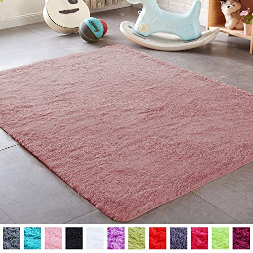 PAGISOFE Shaggy Fluffy Area Rugs Carpets for Baby Nursery Teens Girls Rooms 4x5.3 Feet Plush Fuzzy Shag Rugs for Kids Bedroom Home Room Floor Accent Decor Fur Rug, Blush