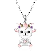 Tufeney Cute Goat Necklace for Women - 925 Sterling Silver Goat Zirconia Heart Pendant Necklace Jewelry Gifts for Goat Animal Lovers