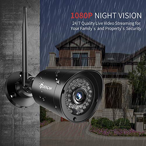 Dericam WiFi Outdoor Security Camera 1080P@30fps Full HD Wi-Fi Bullet Camera, with Powerful 4db Enhanced Wi-Fi Antenna, External SD Card Slot Available and Up to 128GB, B2, Black