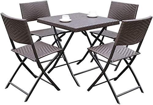 Auoeer Outdoor Rattan-Klapptisch Und -Stuhl-Kombination 5-teiliges Set, Patio-Patio-Gartenmöbel, Balkon Rattan Kleiner…
