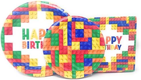 Building Blocks Happy Birthday Dinner Plates, Dessert Plates, Napkins