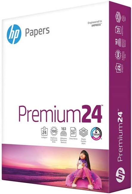 HP Paper Printer Paper 8.5x11 Premium 24 lb 1 Ream 500 Sheets 100 Bright Made in USA FSC Certified Copy Paper Compatible 115300R, White (112400R): Office Products