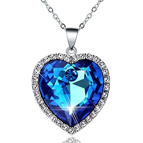 Heart Of the Ocean Fine Blue Crystal Heart Pendant Necklace Made with Blue Czech Crystal Jewelry