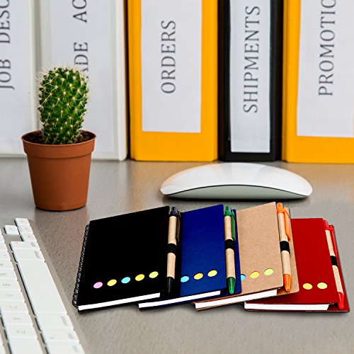 Mtlee 4 Pack Spiral Notebook Lined Notepad with Pen in Holder and Sticky Notes, Page Marker Colored Index Tabs Flags (Red, Blue, Brown, Black Cover) - Thumbnail 5