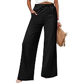 JEKAOYI Women's Casual Linen Wide Leg Pants with Pockets Boho Palazzo High Waisted Drawstring Lounge Trousers