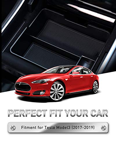 LESAUCE Center Console Organizer Tray for 2017 2018 2019 Tesla Model 3 Accessories with Coin and Sunglass Holder Armrest Storage Box