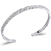 Desnuage Silver Hammered Texture Cuff Bracelet for Women - Adjustable Silver Bangle, Boho Chic Jewelry