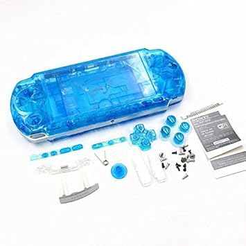 Full Shell Gehäuse Schutzhülle mit Tasten Kit Set für Sony PSP3000 PSP 3000 3001 3002 3003 3004 Serie Ersatz, Transparent Bla