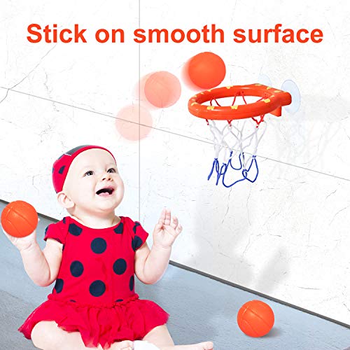 zoordo Bath Toys Bathtub Basketball Hoop Balls Set for Toddlers Kids with Strong Suction Cup Easy to Install,Fun Games Gifts in Bathroom,3 Balls Included - Thumbnail 2