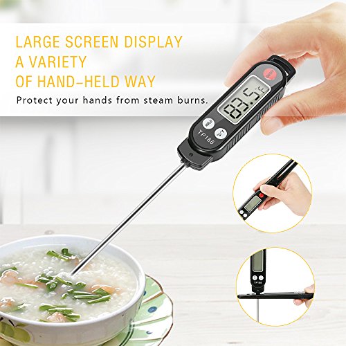 Meat Thermometer, totobay Food Thermometer Instant Read Thermometer Cooking Thermometer with Long Probe for Kitchen Cooking BBQ Grill Smoker Meat Fry Food Milk Yogurt (Black)