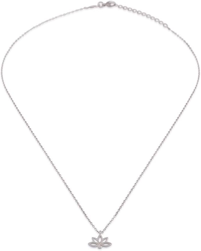 Ke Bella Jewelry Mini Lotus Flower Necklace | Rhodium, Rose or 24K Yellow Gold Plated Silver | 16" + 2" Italian Chain