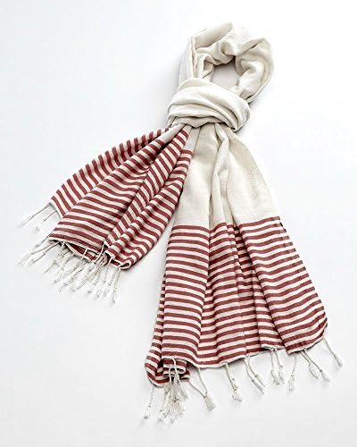 VICTORIA: STRIPED LINEN PESHTEMAL IN BURGUNDY/RED [50% Linen, 50% Premium Turkish hypoallergenic eco-cotton]