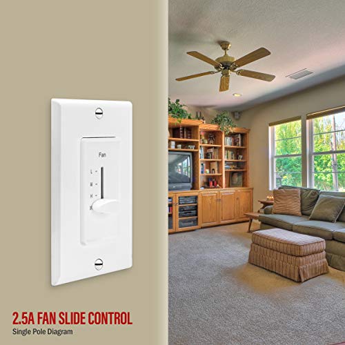 ENERLITES 3 Speed In Wall Ceiling Fan Control, Slide switch, 120VAC, 2