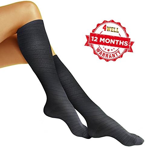 Best Compression Socks for Nursing Travelling Running - Womens Mens Flying Tights Maternity Support Socks 20 30 mmHg Knee High Black Compression Socks