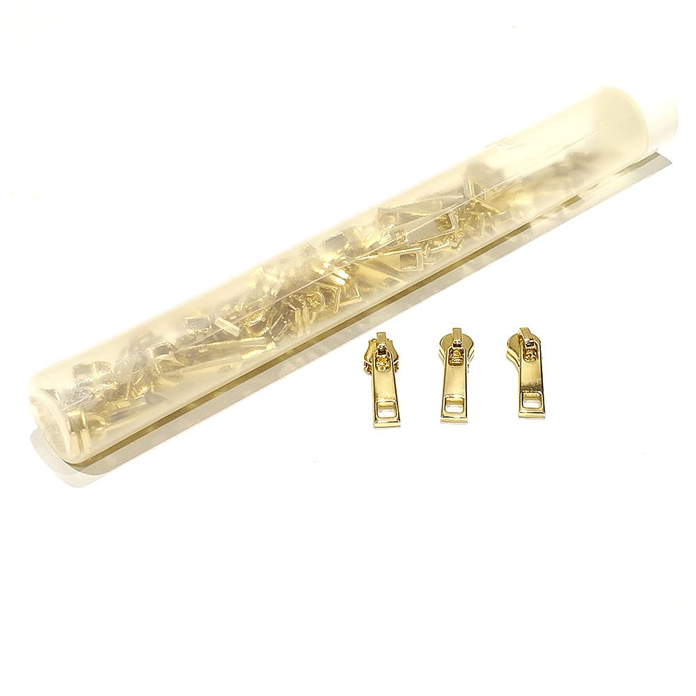 Zipper Sliders Free 42 Pieces/Tube, Metal Sliders for Sewing and Repair Zippers, Zipper Puller, Golden Sliders #3, (3#, 999)