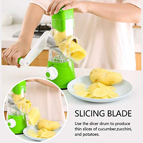 huasida HSD Manual Rotary Cheese Graters - Küchen-Mandolinen-Gemüseschneider mit 3 austauschbaren Klingen, leicht zu reinigender Rotary Grater Slicer für Obst, Gemüse, Nüsse (Grün)
