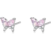 S925 Sterling Silver CZ Butterfly Stud Earrings for Women,Hypoallergenic Tiny Butterfly Earrings for Second Hole | Multiple piercings