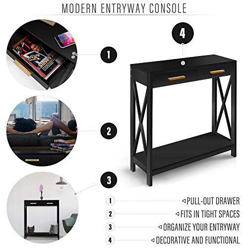 Prosumer's Choice Black Entryway Console, Narrow Sofa Table w/ Single Drawer Storage - Thumbnail 3