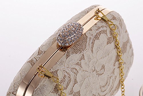Womens Lace Evening Party Clutch Handbag Crossbody Shoulder Bag(Nude)
