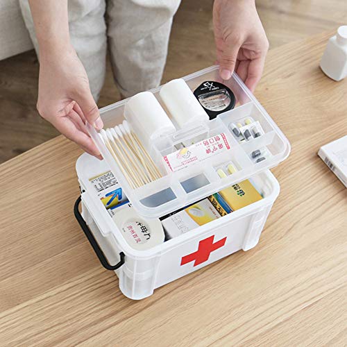 Yunhigh First Aid Kit Box Lockable Medicine Storage Box Family Emergency Kit Cabinet Organizer Detachable Tray & Handle Portable Home Camping Travel Hiking