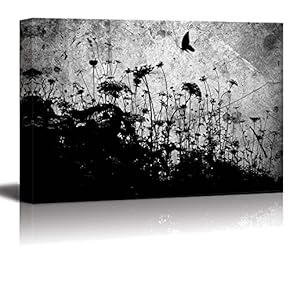 Beautiful Black and White Canvas of a Field and Butterfly - Canvas Art Home Art - 12x18 inches