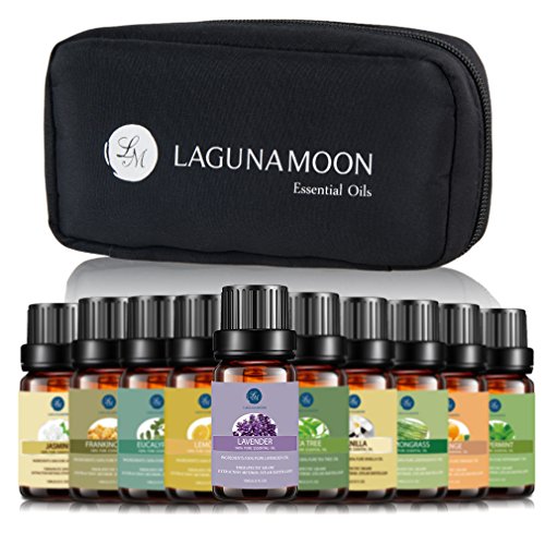 Essential Oils with Free Travel Bag,Premium Therapeutic Top 10 Aromatherapy Oils-Lavender Frankincense Peppermint Jasmine Lemongrass Eucalyptus