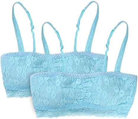 Aschic Women's Fashion Lace Bra Ultra-Thin Wireless Tube Top Brassiere(Pack Of 2) (L, Sky Blue)