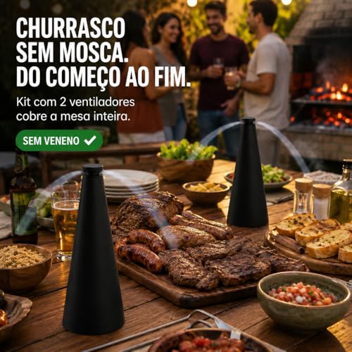 Kit 2 Ventilador Repelente de Mesa Espanta Mosca e Mosquito Sem Veneno | Hélices Holográficas | Silencioso | Portátil | Pilhas AA | Churrasco Área Externa