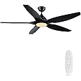 Newday 60 inch Black Ceiling Fan with Light Remote Control, Dimmable 3 CCT LED Ceiling Fans with Lights, 6 Speeds Reversible DC Motor Modern Ceiling Fan for Living Room Bedroom Indoor Outdoor