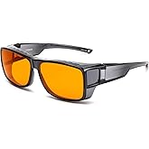 CAXMAN 99.9% Blue Light Glasses Sleep Glasses Orange Tinted Lens Good Sleep | Fits Over Your Glasses or Wear Solo, Anti-Reflection Coating Lenses, Full Eye Coverage, Reduce Eyestrain, All-Day Comfort.
