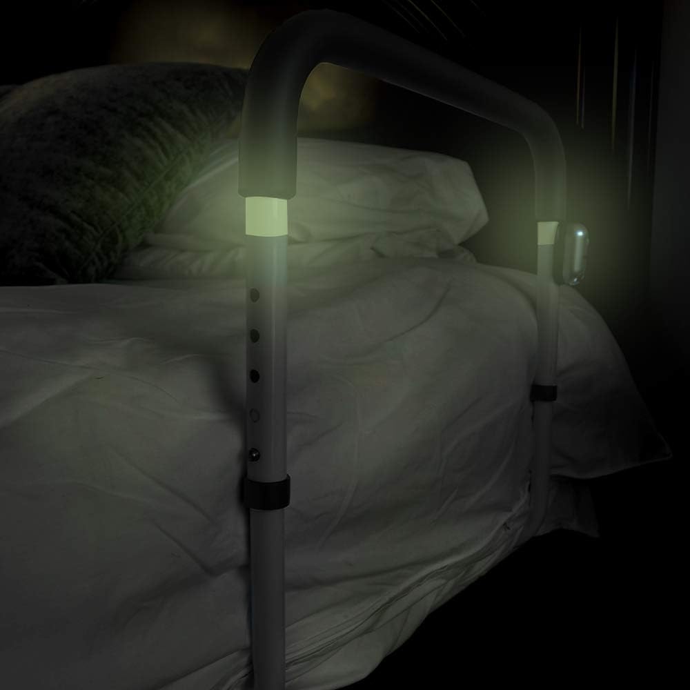 LumaRail Bed Assist Rail, Support Bar Handle. Includes LED Motion Sensor Nightlight + FREE Anchor Strap. New Model works with LOW BEDS and ADJUSTABLE HEIGHT TOP-RAIL ACCOMMODATES THICK MATTRESSES: Home & Kitchen