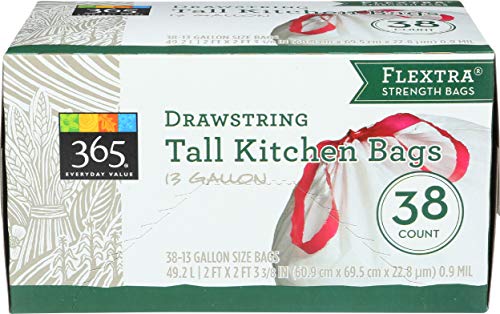 365 by Whole Foods Market, Bag Kitchen Tall Drawstring Flextra 13Gl 38Count, 38 Count