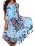 Sakkas Butterfly Tie Dye Tank Sheath Caftan Mid Length Cotton Dress