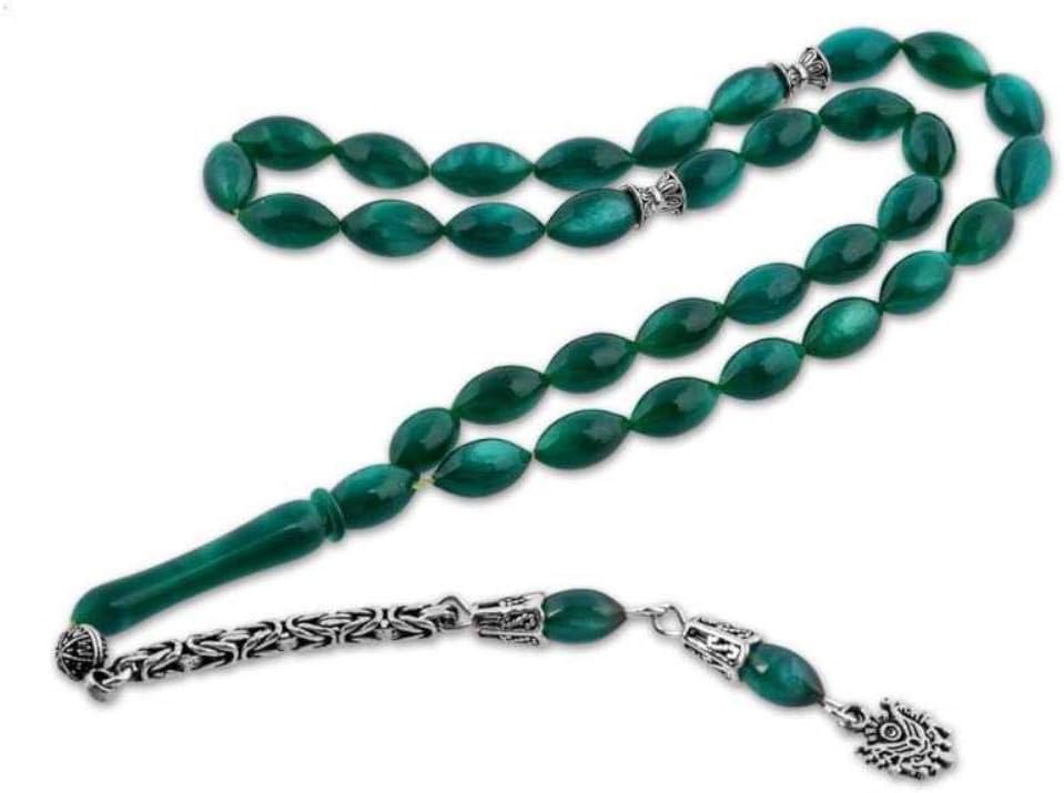 Handmade, Naturel Green Amber Stone Rosary, 33 Beads Turkish Tesbih Tasbih