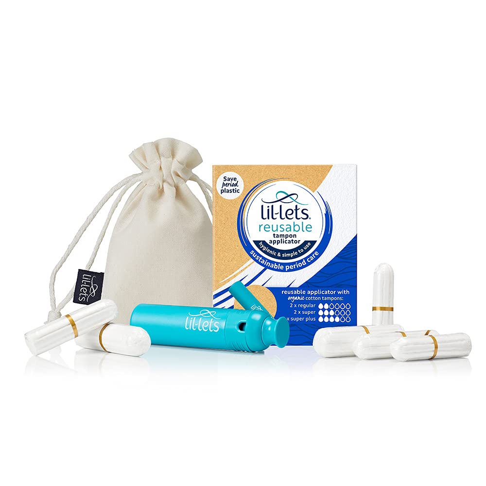 Lil-Lets Reusable Tampon Applicator, Comes with x 6 Lil-Lets Organic Cotton Tampons, Sustainable Period Care, Reduce Plastic Waste, Easy to use, Easy to Clean