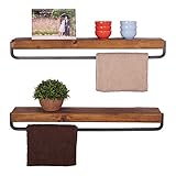 del Hutson Designs - Rustic Luxe Towel Holder Floating Shelves (Set of 2) USA Handmade, Pine Wood (4H x 24W x 5.5D, Walnut)