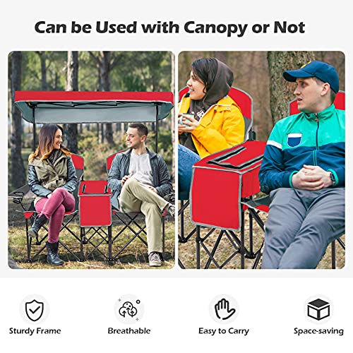 Goplus Double Beach Chair with Canopy Shade, Folding Lawn Camping