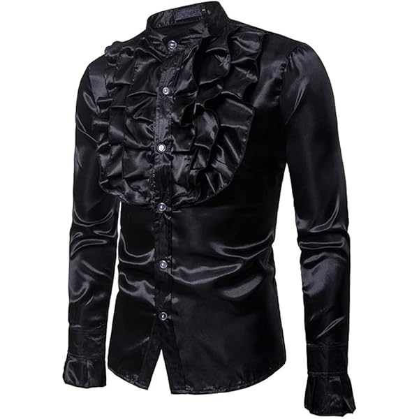 Amazon.com: Men's Vintage Dress Shirt Solid Long Sleeve Satin Silk