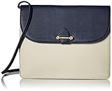 Isaac Mizrahi Womens Fashion Designer Handbags Tatiana Leather Clutch Bag with Crossbody Strap Navy Blue Stone Beige