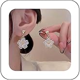 Yheakne Vintage Acrylic Flower Drop Earrings White Flower Dangle Earrings Resin Flower Earrings Heart Stud Earrings Jewellery for Women