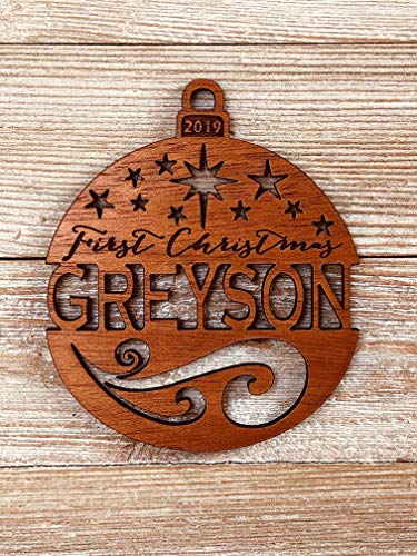 Personalized First Christmas 2019 Ornament (or any year) from Solid Wood
