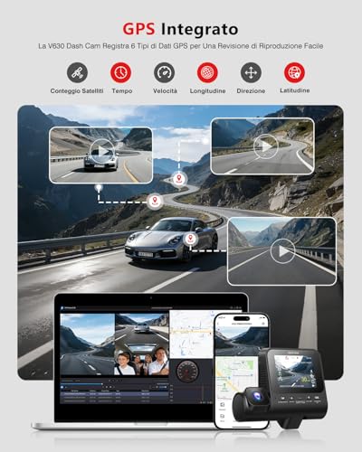 3 Channel Car Dashcam 4K, STARVIS 2 Night Vision and HDR with Front, Rear and Interior Dash Cam, Loop Recording, 24H Surveillance Parking, G-Sensor, WiFi 6, GPS and 64GB SD Card Included