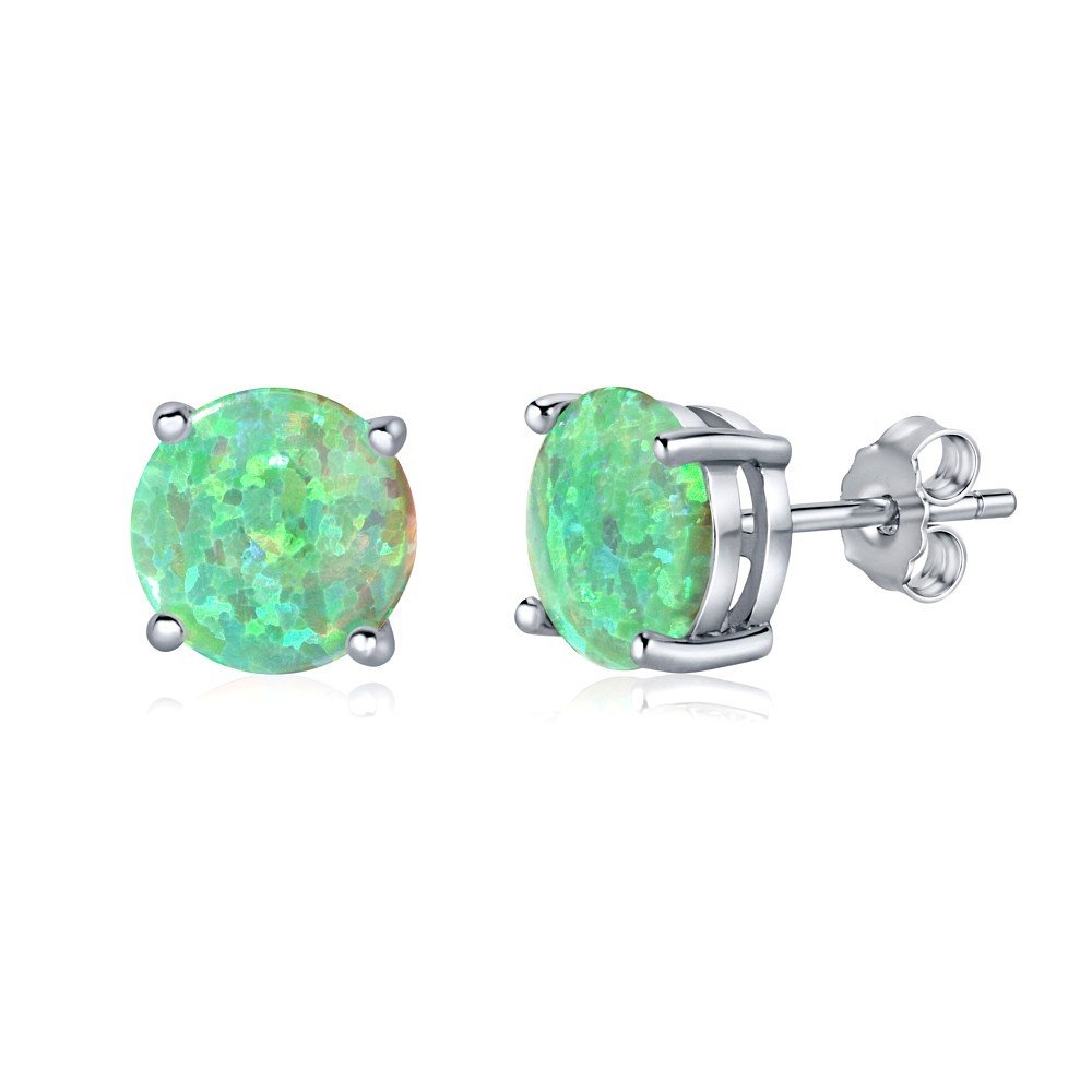 SILVEGO JJJEBG302004 Women's 925 Sterling Silver Stud Earrings with Green Synthetic Opal