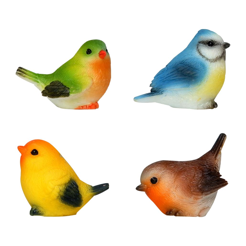 KyeeaDIY 4Pcs Birds Decorative Ornaments, Resin Birds Statues Simulated Bird Figurine Decorations Indoor Animal Lover Home Collection, for Garden Living Room (coloured)