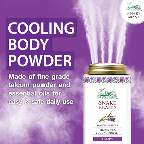 Snake Brand Prickly Heat Cooling Powder for Everyday Use - Anti-Chafing, Heat Rash Relief, Relaxing Lavender Scent (4.9 Oz / 140g)