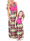 Rainlover Mother and Daughter Stripe Stitching Boho Long Maxi Family Dress